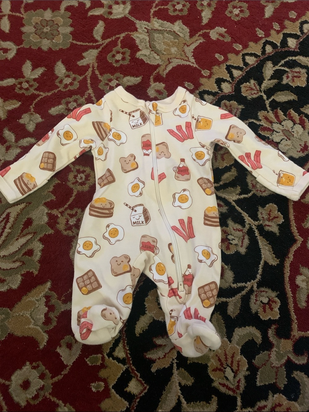 wonder nation Cream Breakfast-Print Footed One-Piece Pajamas